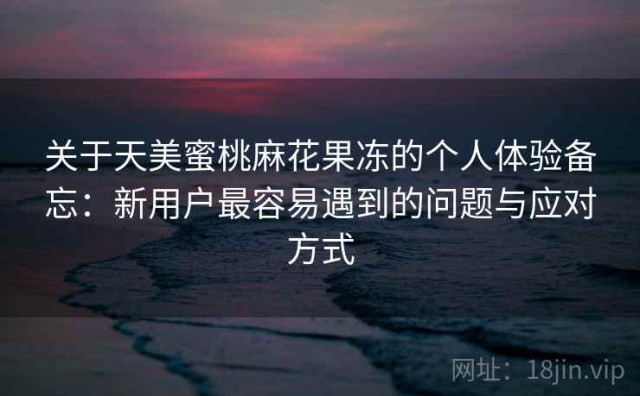 关于天美蜜桃麻花果冻的个人体验备忘：新用户最容易遇到的问题与应对方式